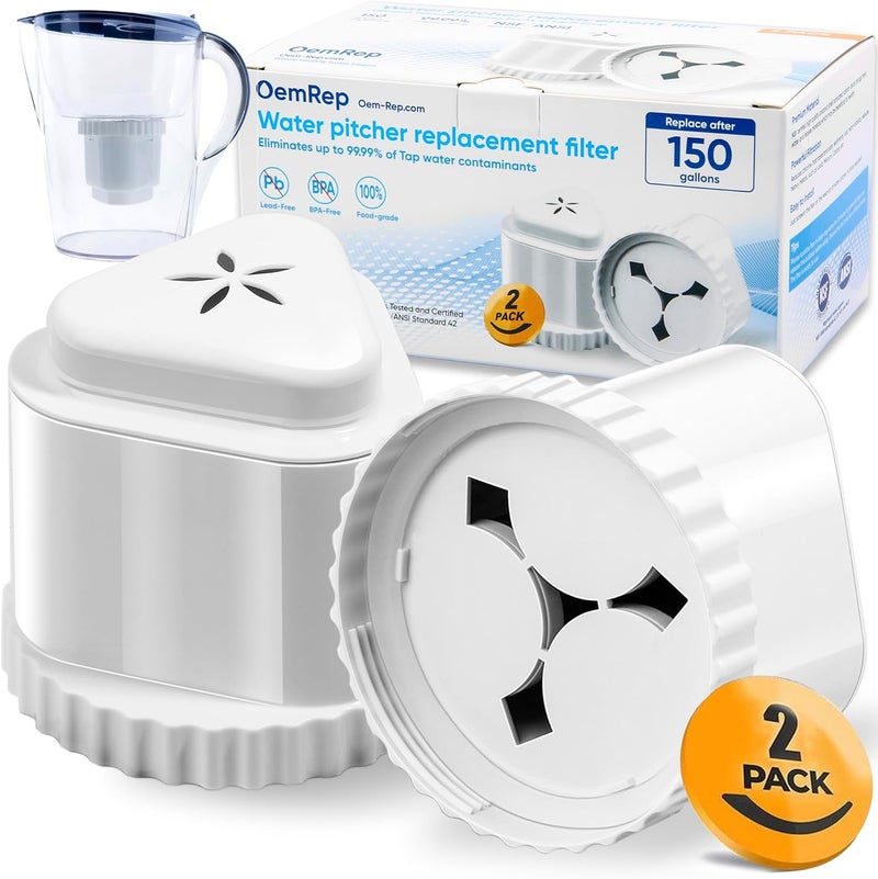 OemRep 2Pack Replacement Filter for EPIC Water Filter Pitcher, Water Filter Pitcher Compatible with Aquagear Seychelle, BPA Free. Removes Fluoride, Chlorine, Lead, Odors - Image 1